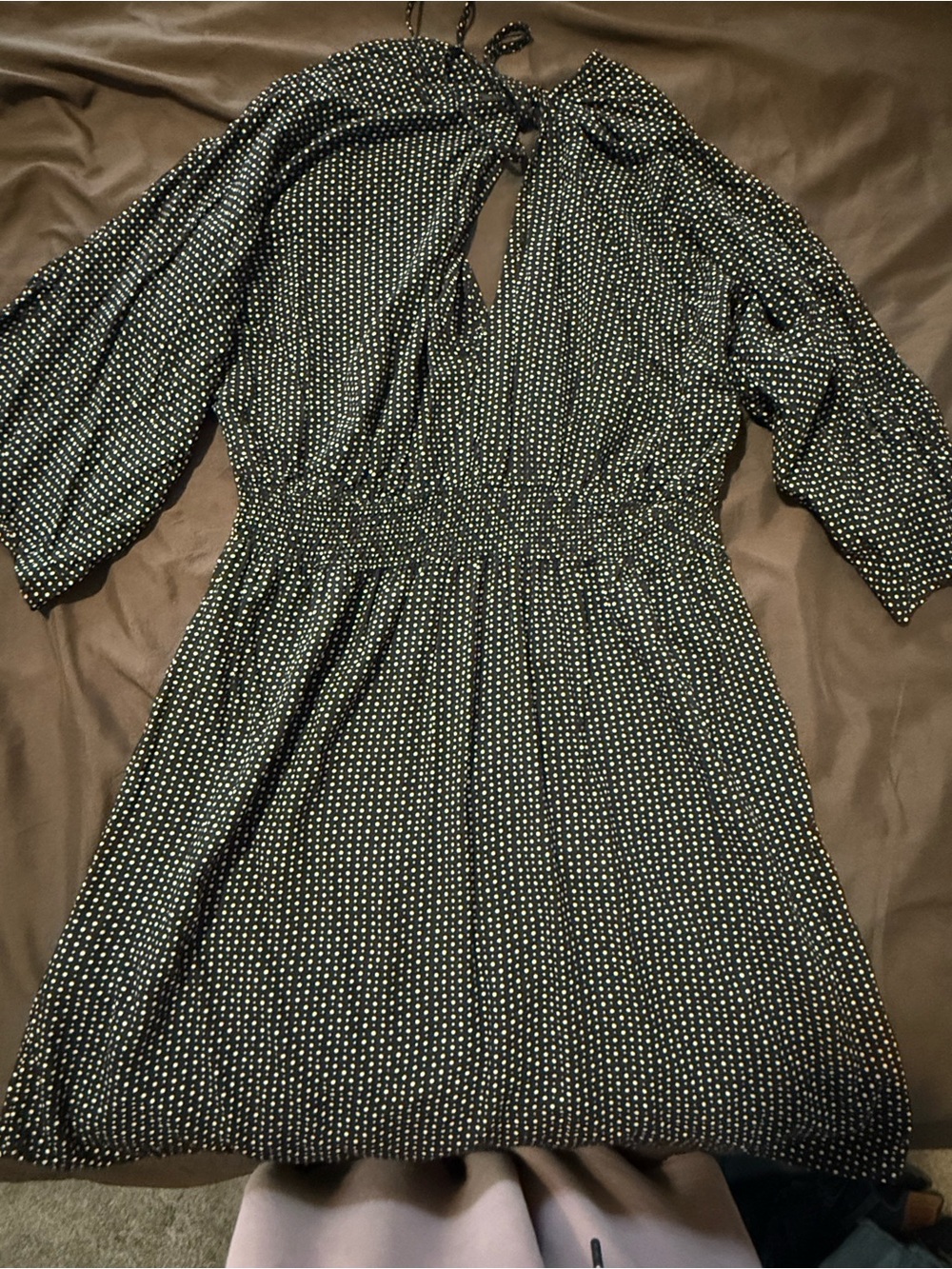 Billabong Women’s Black Polka Dot Smocked Waist Dress